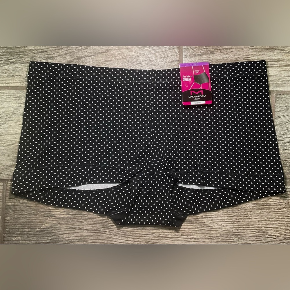 New Maidenform Fits Like a Dream Cotton Boyshort Panties Size 2XL/9 Black Dot